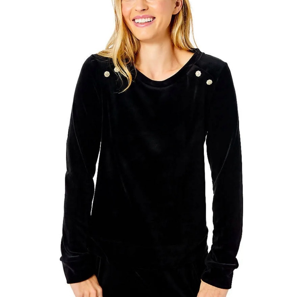 Lilly Pulitzer Tressa Velour Sweatshirt Onyx XS
